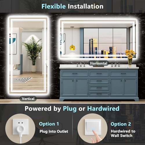 72x40 LED Bathroom Mirror, Backlit & Front Lit Lighted Mirror - Image 6