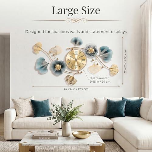 47" 3D Ginkgo Leaf Metal Wall Clock - Image 6