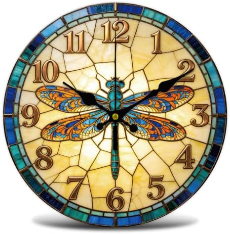 Dragonfly Wall Clock Silent Non-Ticking 12" by WHIMSTITCH