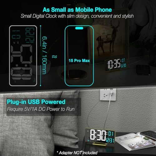 KOSUMOSU Dual Alarm Clock 6.7in Gold Desk Clock - Image 2