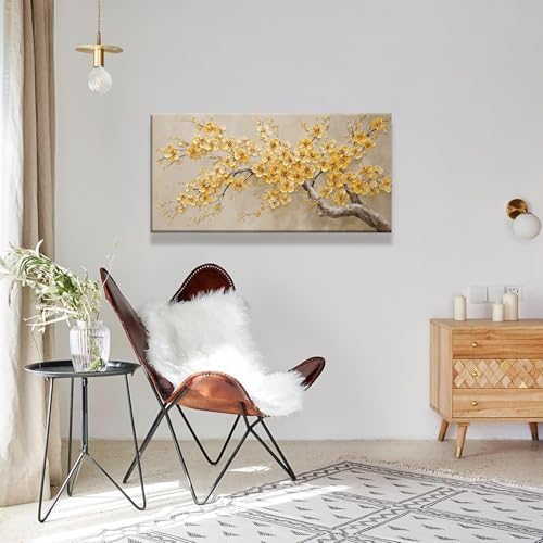 Gold Yellow Tree Flowers Wall Art Decor 20"x40" Canvas Wall Art - Image 3