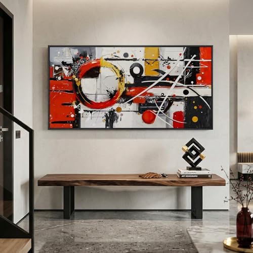 Large Framed Black White Gold Abstract Wall Art - Image 5