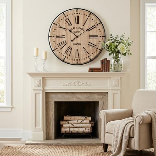 EMAX HOME 30 Inch Rustic Wall Clock, Warm Light Oak Wood Look - Image 7