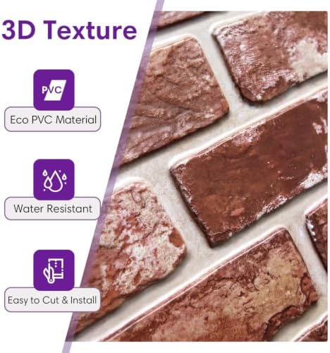 3D Peel and Stick Faux Brick Wall Panels 15.7" x 11.8" 10-Pack - Image 4