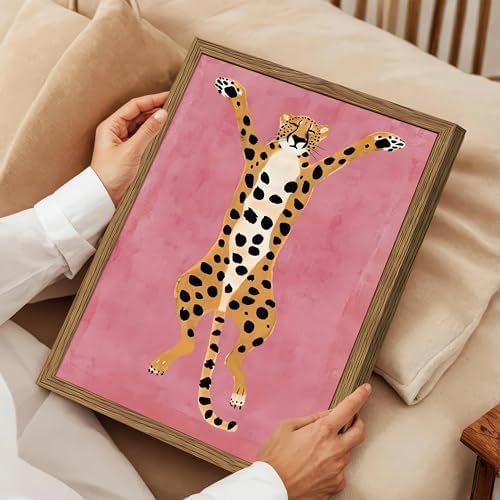 Framed Funny Cheetah Canvas Wall Art, Cute Stretching Cheetah Poster Print - Image 2