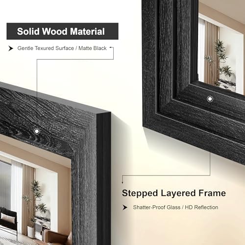 Farmhouse Rustic Wood Framed Bathroom Vanity Mirror - Image 5