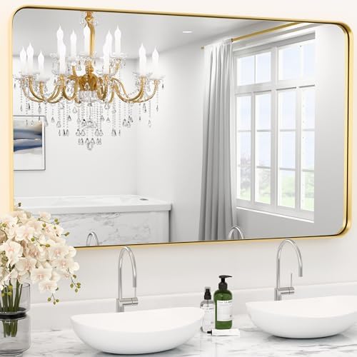 20"X40" Gold Bathroom Mirrors for Over Sink, Aluminum Frame by YYXW