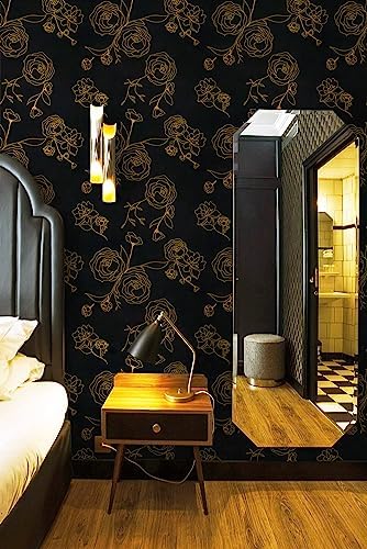 Safiyya Wallpaper Gold and Black Contact Paper Floral Peel and Stick Modern - Image 2