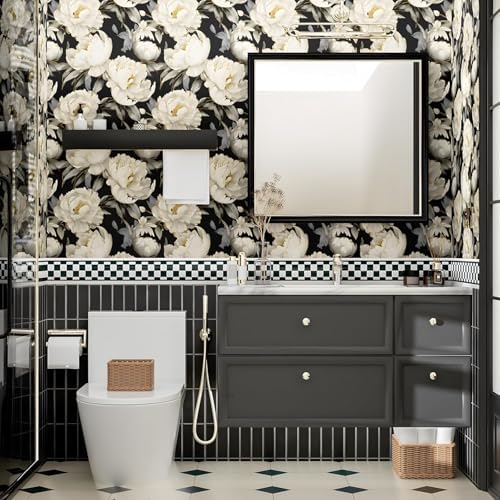 ILHIIOR Black/White Floral Peel and Stick Wallpaper 17.5 x 393 Inches - Image 5