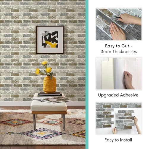Commomy 10 Pcs Faux Brick Wall Panels-11.8"X11.8" Small Size 3D Brick Peel and - Image 4