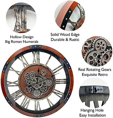 24" Original Moving Gears Wall Clock, Large Industrial Wall Clock - Image 4