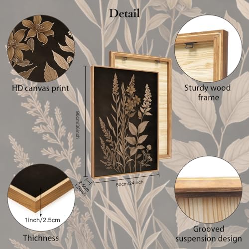 HLNIUC Vintage Botanical Fern Framed Canvas Wall Art Set, Modern Farmhouse Art - Image 2