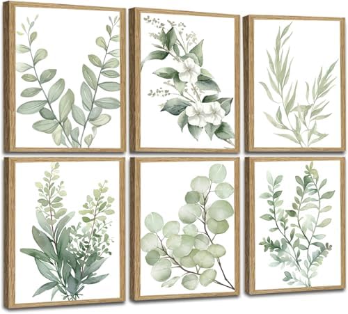 Induslyfe Framed Eucalyptus Sage Green Botanical Plant Wall Art Canvas Decor by Induslyfe