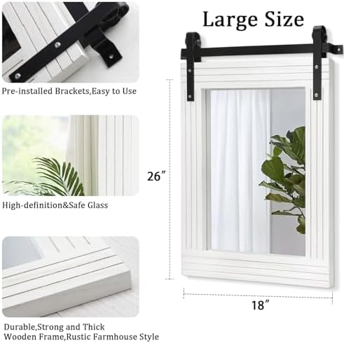 AAZZKANG White Wood Framed Mirror Rectangle Farmhouse Wall Mirrors Decor - Image 2