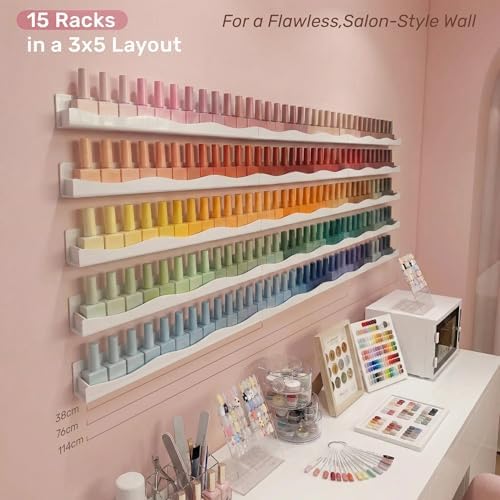 YMVV 15" Nail Polish Racks Wall Mounted Shelf, 6 Pack White Acrylic Nail Polish - Image 2