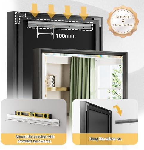 Black Framed Rectangle Beveled Full Length Mirror 16x60 Inch, Anti‑Rust - Image 5