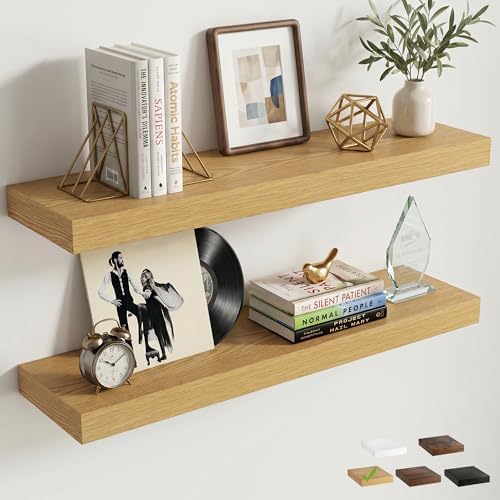 32 Inch Floating Shelves for Wall, Oak Finish by FLYJOE