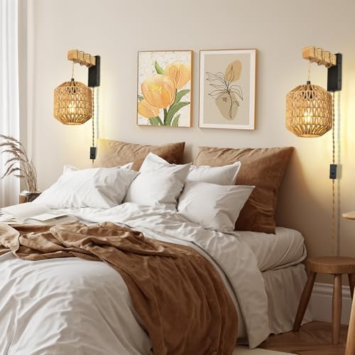 Boho Plug-in Wall Sconces Set of Two, 15 RGB Dimmable Light - Image 7