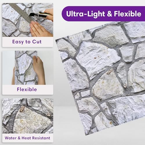 3D Peel and Stick Faux Stone Wall Panels 11.8" x 11.8" 10-Pack - Image 5