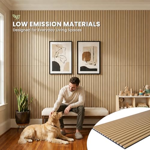 Wood Slat Acoustic Wall Panels Fluted, 4 Pack 47.2"x23.6" Oak - Image 5