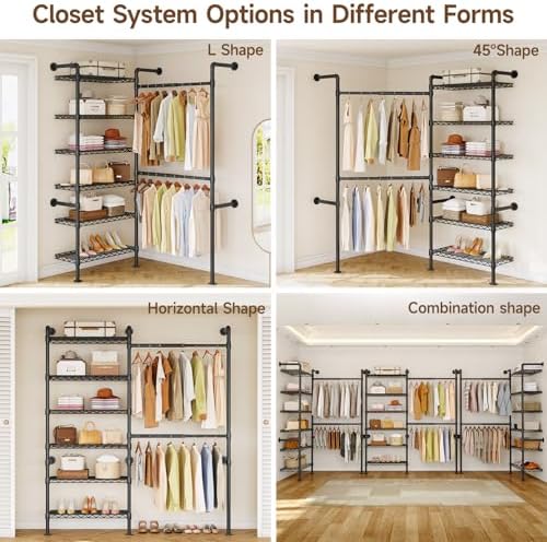ONBRILL L2 Wall Mounted Closet System, Industrial Pipe Clothing Rack - Image 5