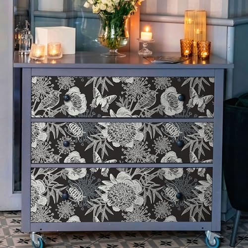 FLFK Peel and Stick Wallpaper Floral Birds Black Wallpaper 16" x 64" - Image 5