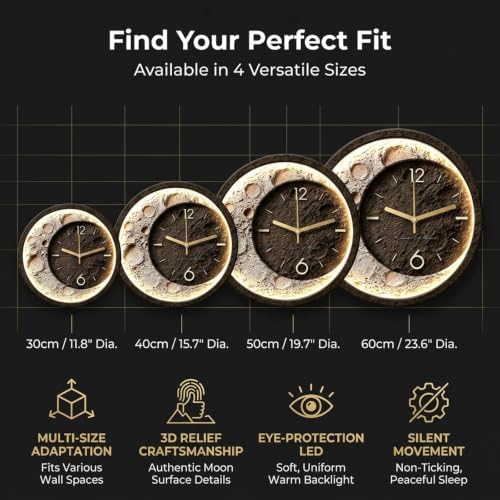 Modern 3D LED Sandstone Wall Clock, Moon Sculpture Wall Decor - Image 7