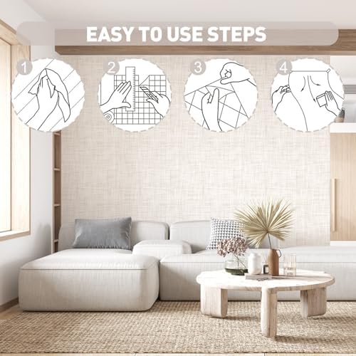 Beige Grasscloth Peel and Stick Wallpaper Texture Contact Paper 17.3"x120" - Image 4