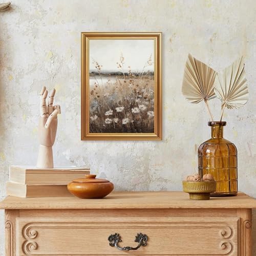 EJPFOGV Vintage Wildflower Meadow Landscape Framed Canvas Wall Art 12x16 in - Image 3
