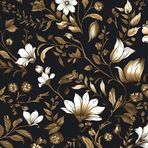 BOKEBEVE Black Gold Leaf Wallpaper Peel and Stick Vintage 17.5 x 196In by BOKEBEVE