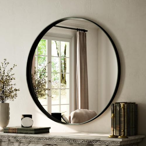 VooBang Round Bathroom Mirror 30 inch, Modern Round Bathroom Vanity Mirror by VooBang