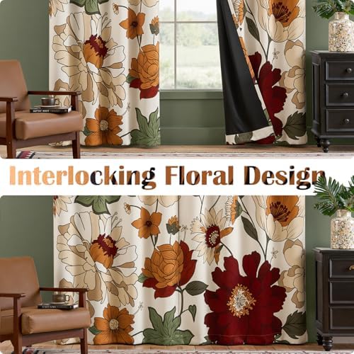 jinchan Beige Boho Floral Blackout Curtains 90 Inch Grommet 2 Panels - Image 5