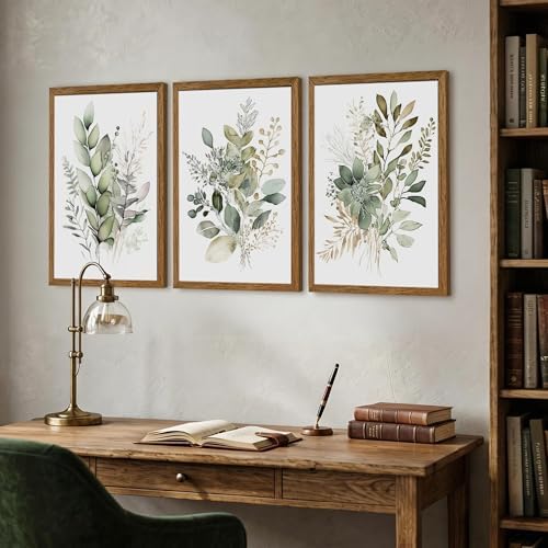 AVECCO 3 Pieces Green Watercolor Botanical Framed Canvas Wall Art 16x24 in - Image 4