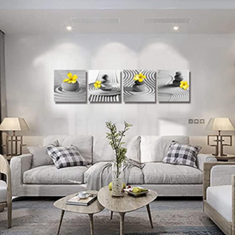 Yxbhhym Yellow Gray Wall Art Black White Zen Wall Art Floral Wall Pictures - Image 6