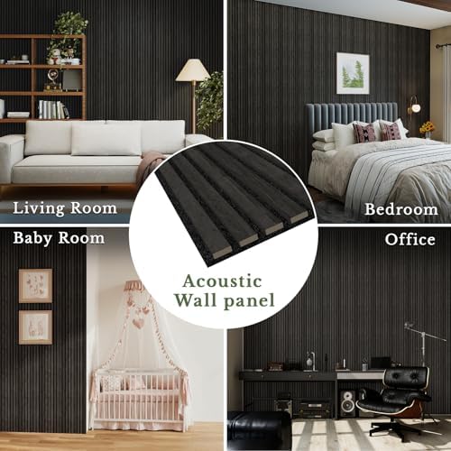 MISSDAY Wood Slat Acoustic Wall Panels, 2 Packs 47.2" x 12.6" Black Soundproof - Image 3