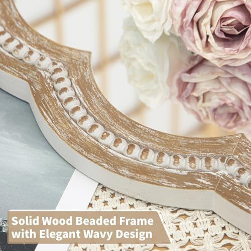 30 Inch Round Wall Mirror, Antique Brown Solid Wood Frame - Image 5