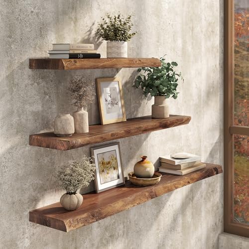 32" Live Edge Floating Shelves Set of 2, Solid Elm Wood - Image 2