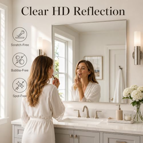 36"x36" Brushed Nickel Framed Square Bathroom Vanity Wall Mirror - Image 3
