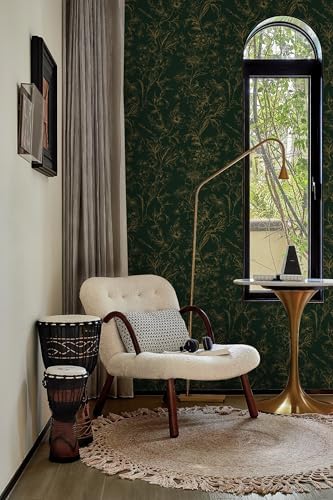Hopepak 17.3''x197'' Floral Peel and Stick Wallpaper Gold and Green Contact - Image 5