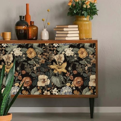 Jeweluck Dark Floral Peel and Stick Wallpaper Vintage Wallpaper16.9 x118.1 - Image 2