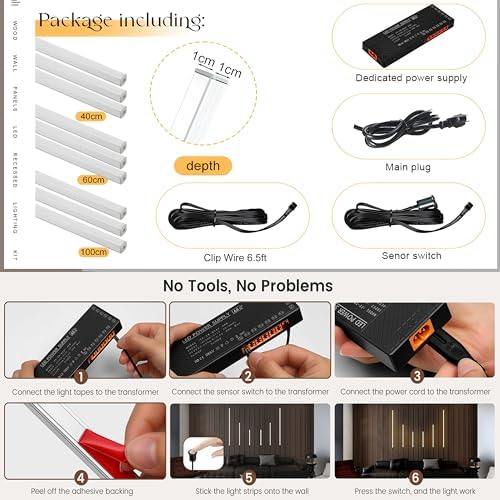 9-Lights LED Recessed Lighting Wall Panel Lights, Self-Adhesive Wood Slat Wall - Image 6