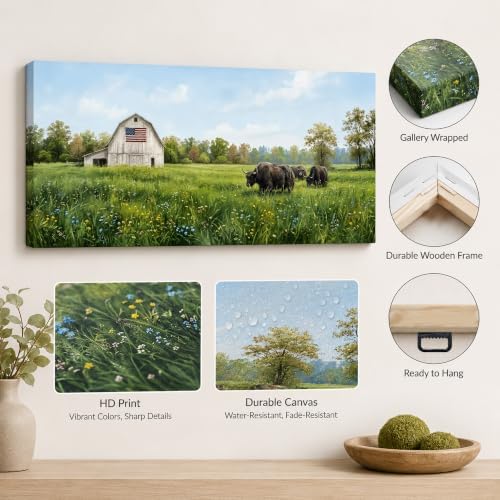 Anolyfi Farmhouse Highland Cow Barn Canvas Wall Art Decor 40"x20" - Image 5