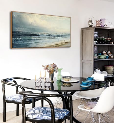 DJSYLIFE Vintage Rockaway Beach Seascape Canvas Wall Art, Framed 20x40 Inch - Image 6