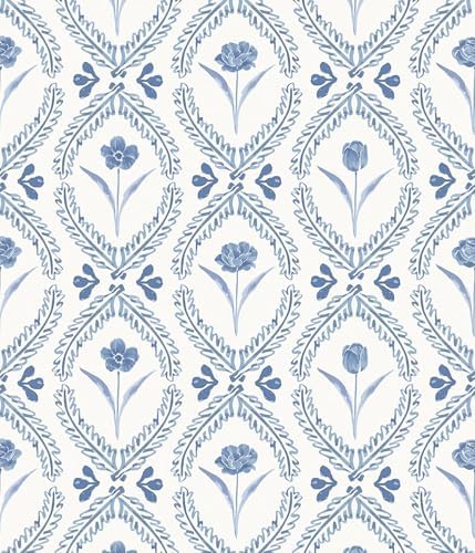 Orainege Floral Peel and Stick Wallpaper Blue Floral Wallpaper by Orainege