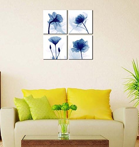 Pyradecor Large Blue Flickering Flower Modern Abstract Paintings Canvas Wall - Image 4