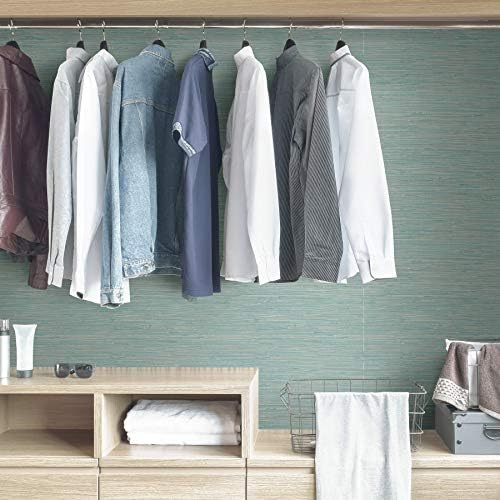 NuWallpaper, Tibetan Faux Grasscloth Teal Peel & Stick Wallpaper, Self-Adhesive - Image 4
