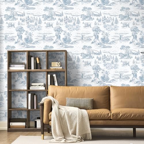 Abyssaly Toile Blue and White Peel and Stick Wallpaper17.3×118" - Image 3