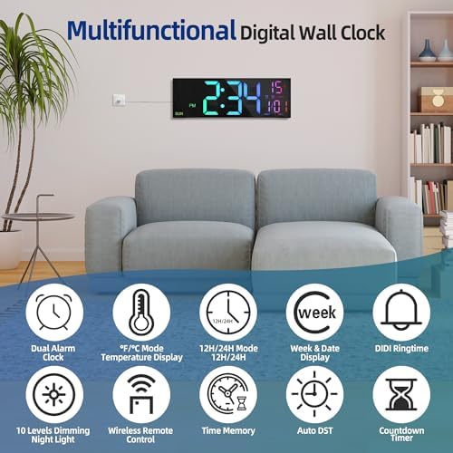 LEIKE 16.2" Digital Wall Clock – RGB, Dual Alarm, Auto-Brightness - Image 6
