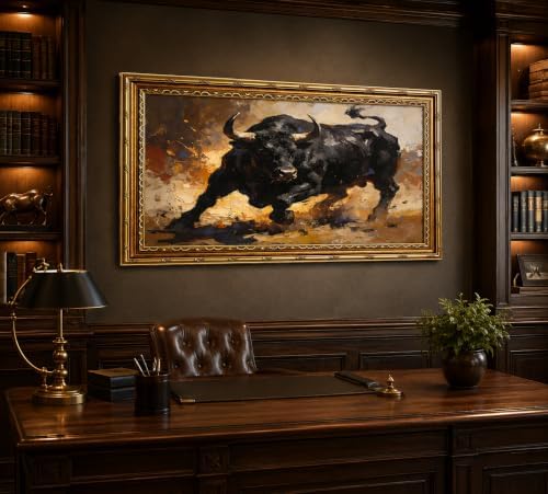 Large Framed Dynamic Black Bull Western Highland cow Canvas Wall Art - Image 5