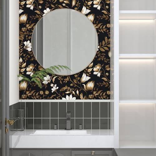 BOKEBEVE Black Gold Leaf Wallpaper Peel and Stick Vintage 17.5 x 118In - Image 3